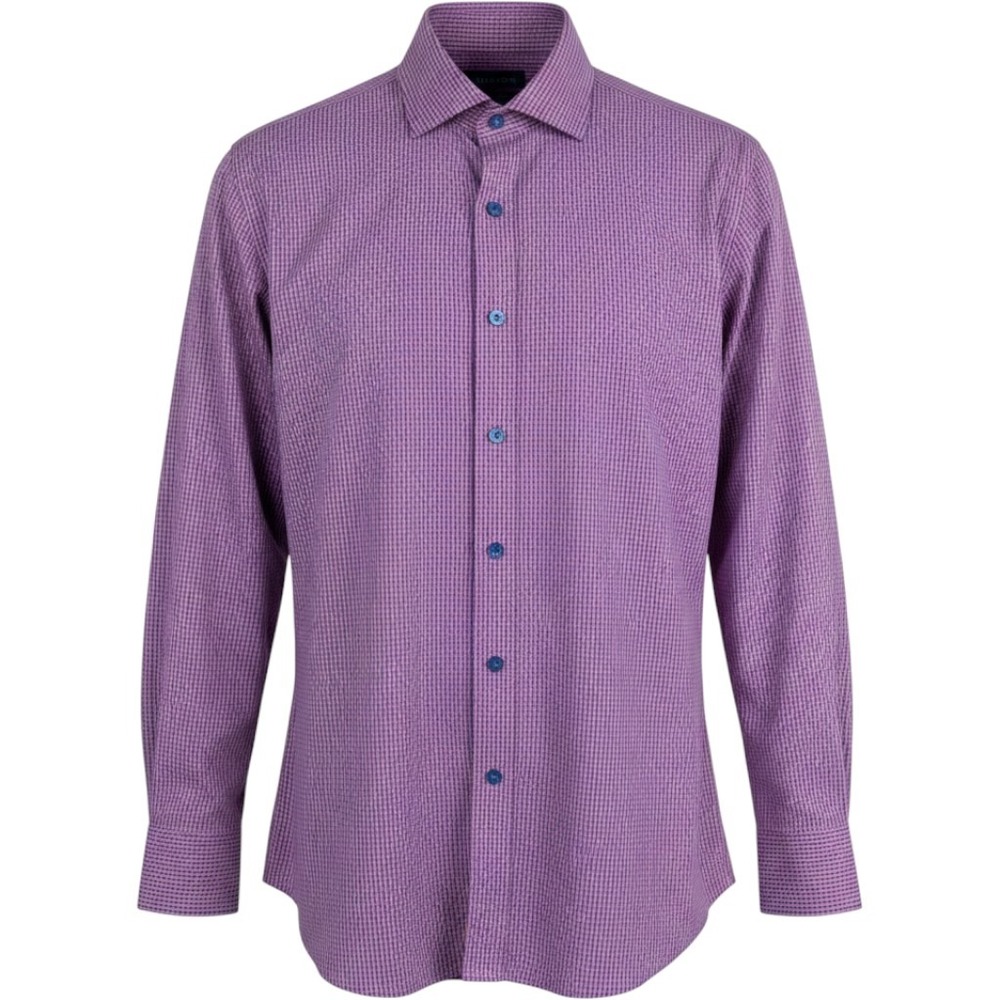 Twillory Performance Shirt 14.5 32/33 Purple Blue Micro Check Tailored Fit